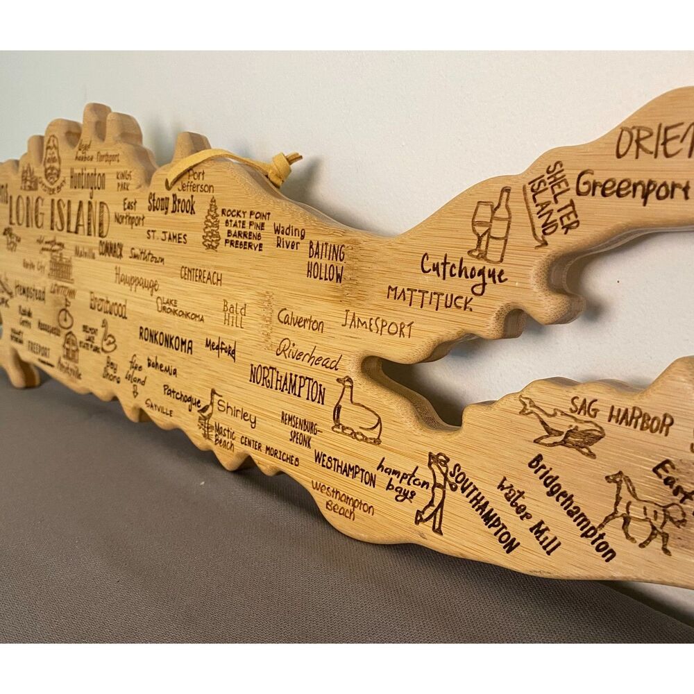 Totally Bamboo Destination Long Island Shaped Cutting Board Engraved Towns Wood - Picture 5 of 8